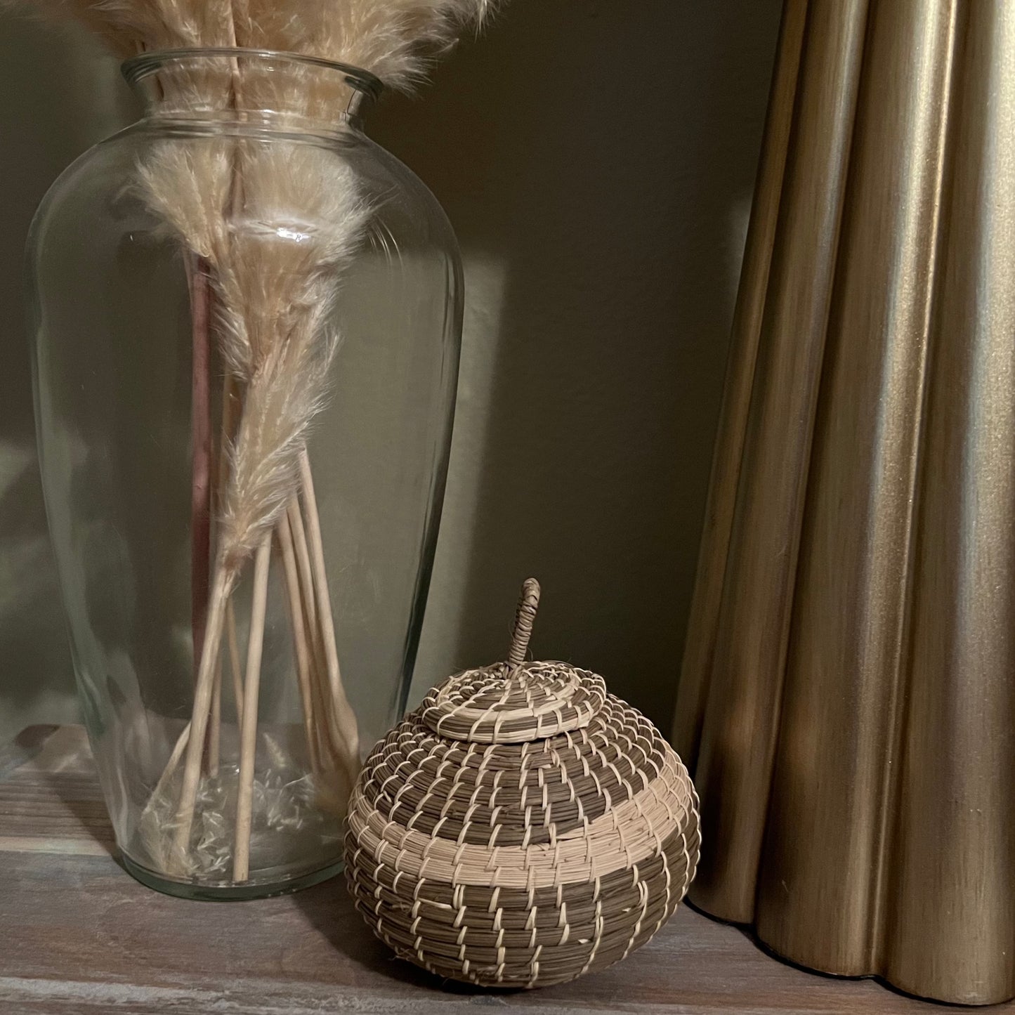 Coiled Hand Woven Covered Basket with Lid