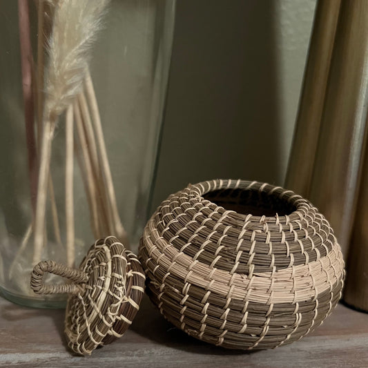Coiled Hand Woven Covered Basket with Lid