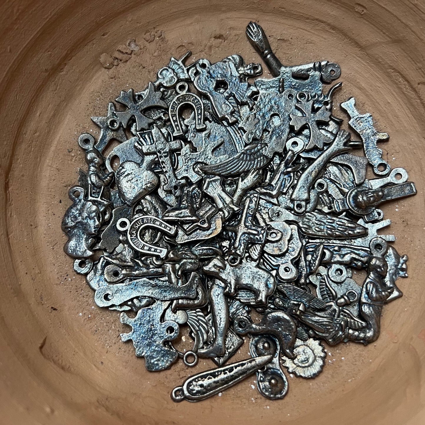 Dark Antique Silver Milagro Charms (Set of 10)