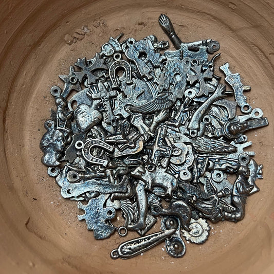 Dark Antique Silver Milagro Charms (Set of 10)