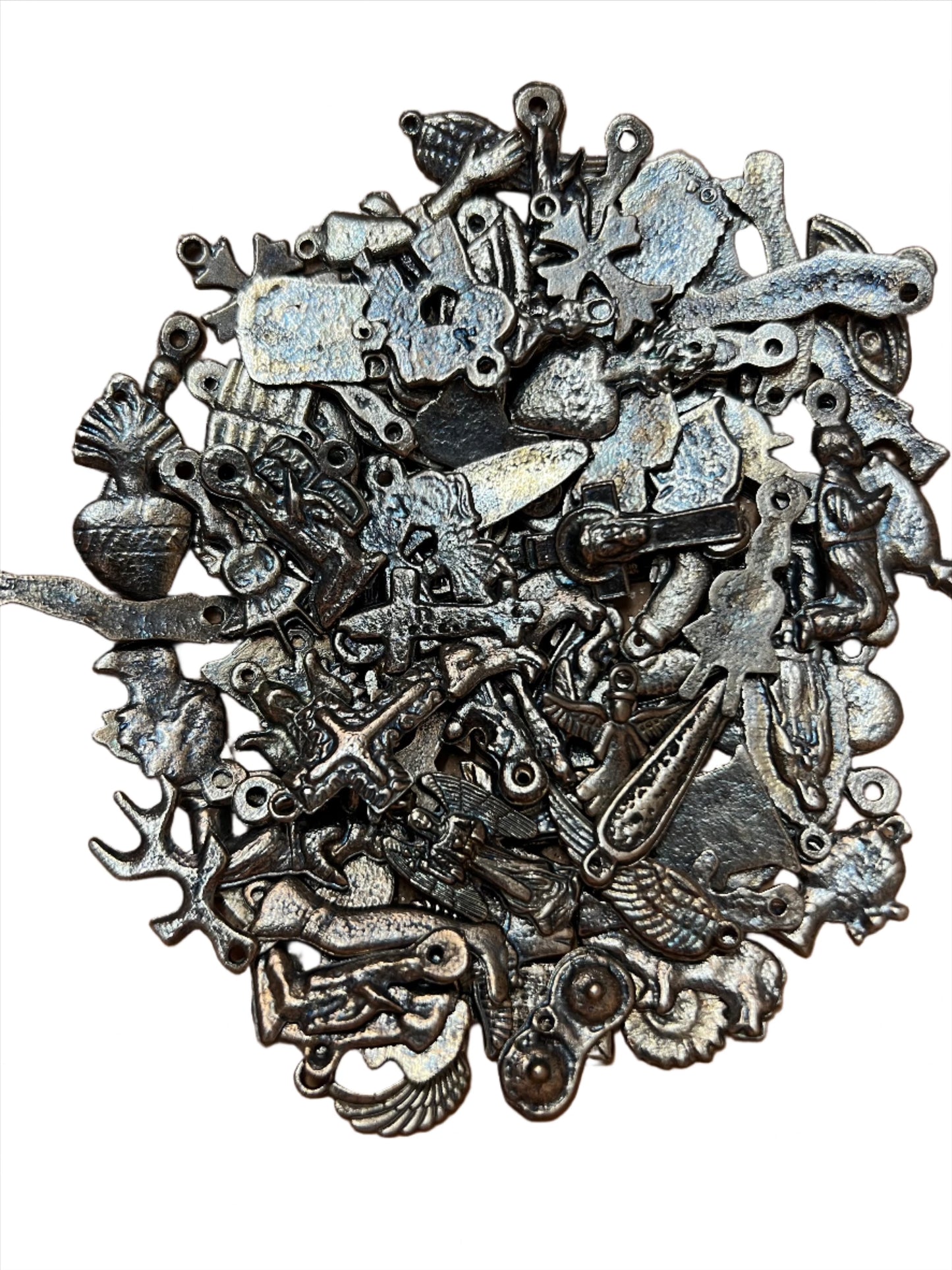 Dark Antique Silver Milagro Charms (Set of 10)