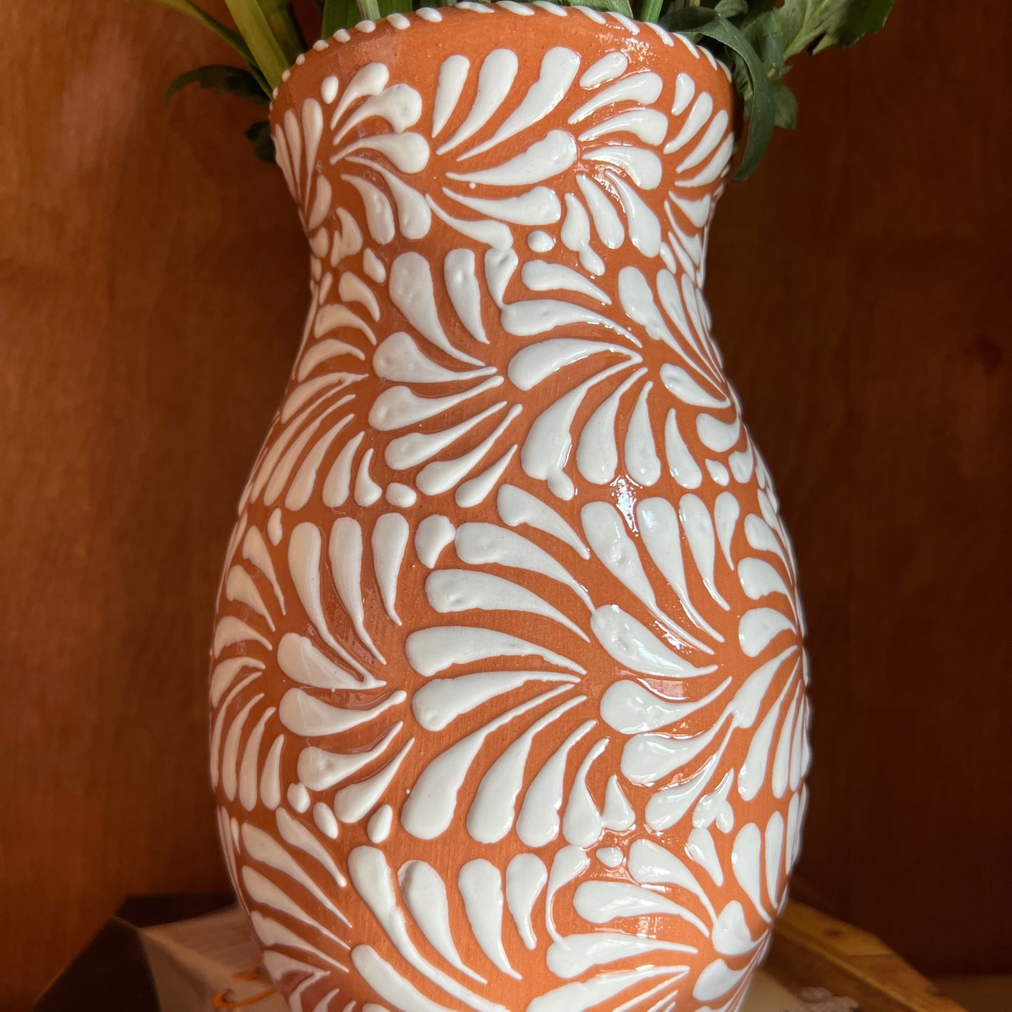 White Floral Talavera Vase