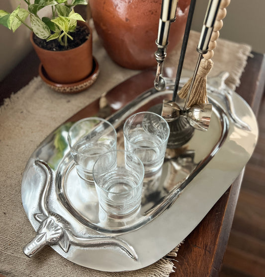 Silver Longhorn Serving Tray