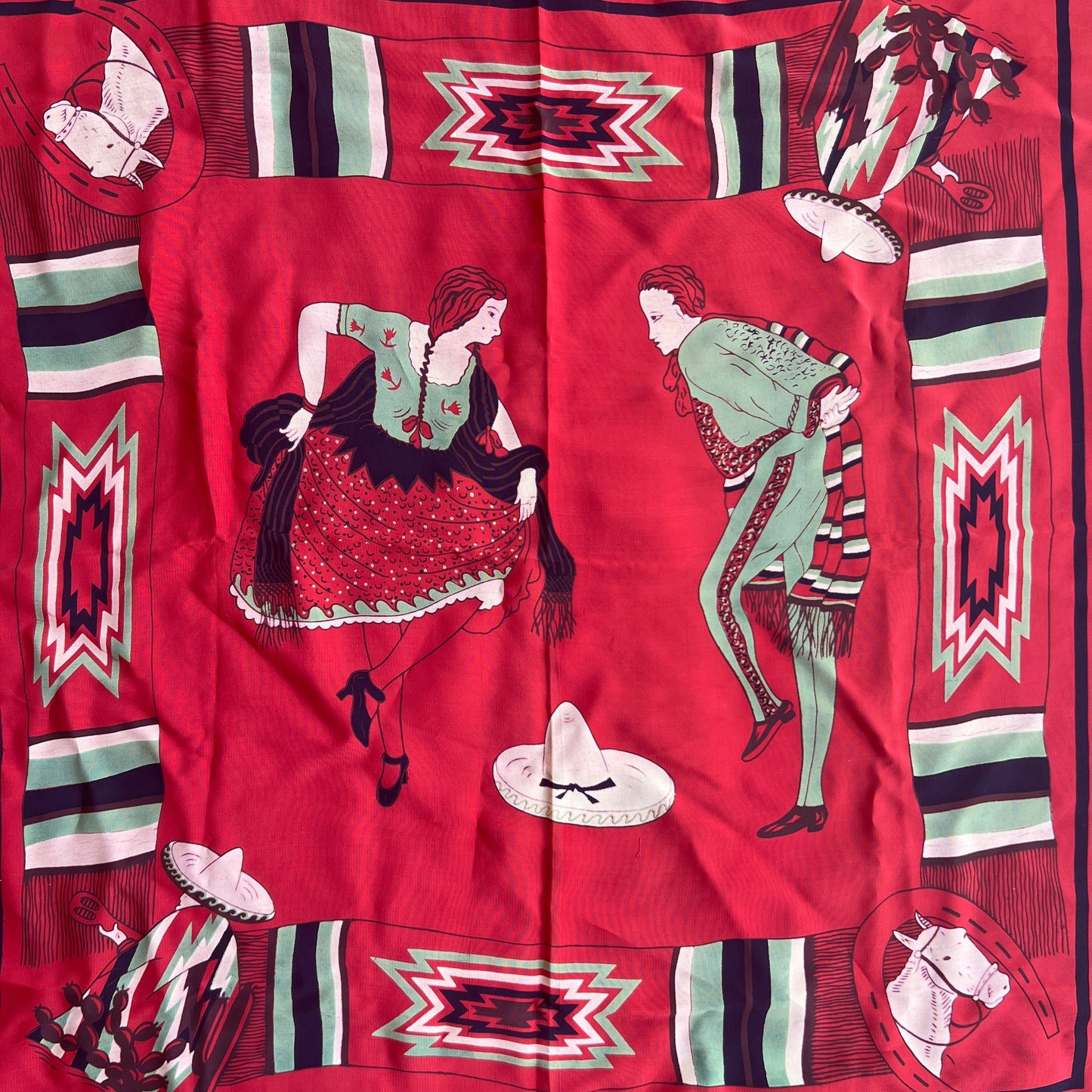 Mexican Red Sombrero Dancers Scarf