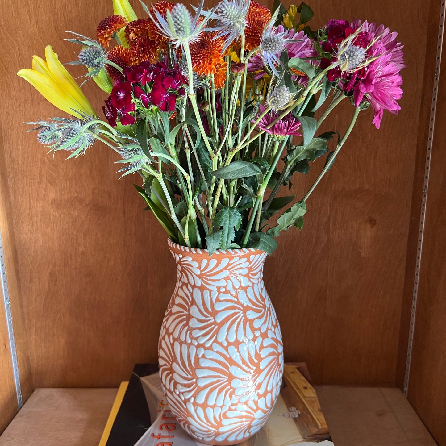 White Floral Talavera Vase