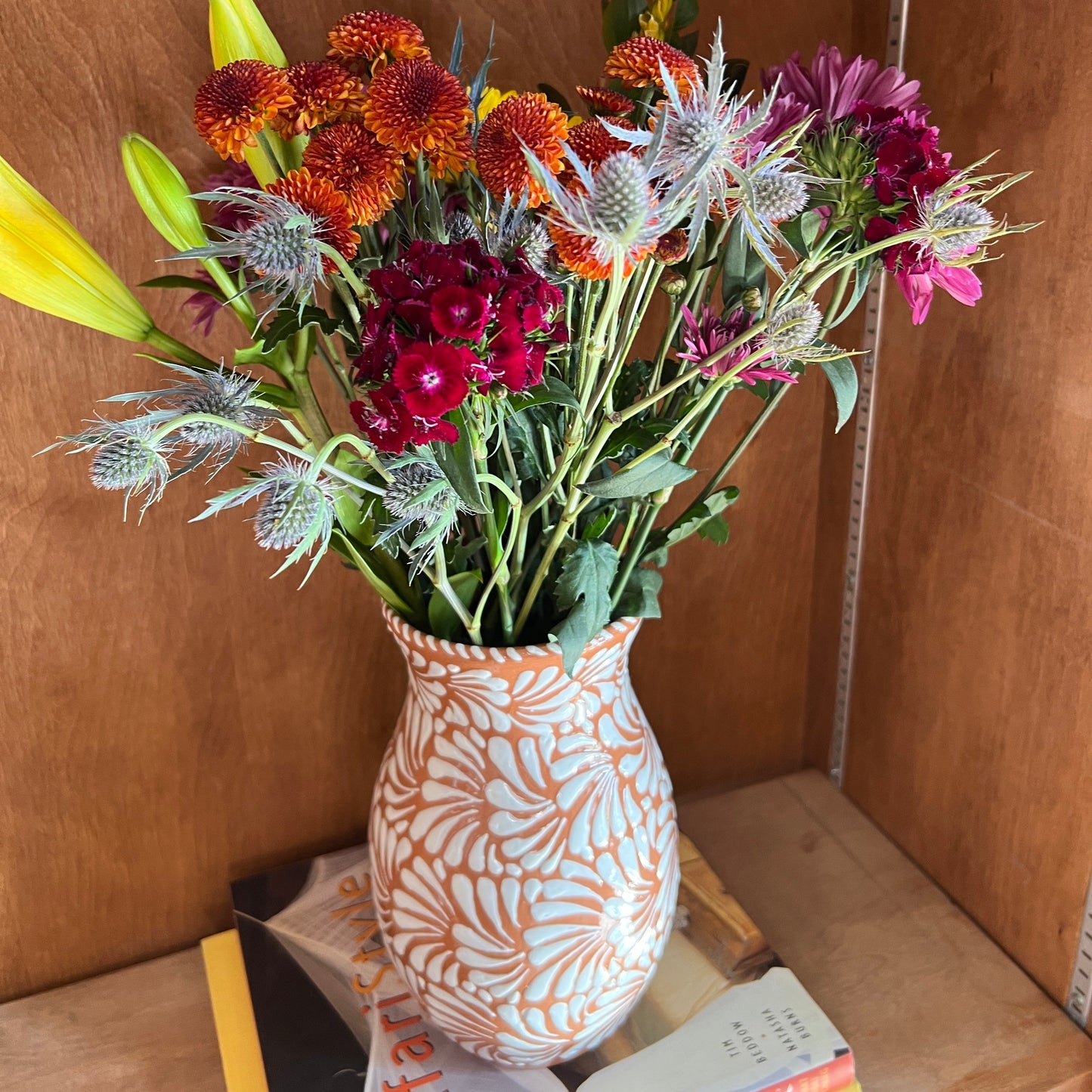 White Floral Talavera Vase