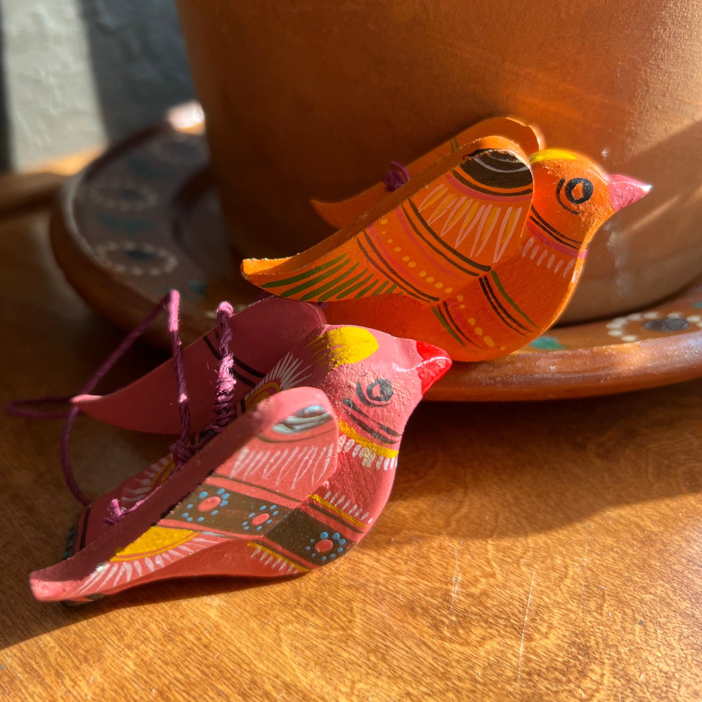 Mexican Vintage Wooden Songbird Ornaments