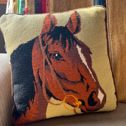 Vintage Needlepoint horse head pillow