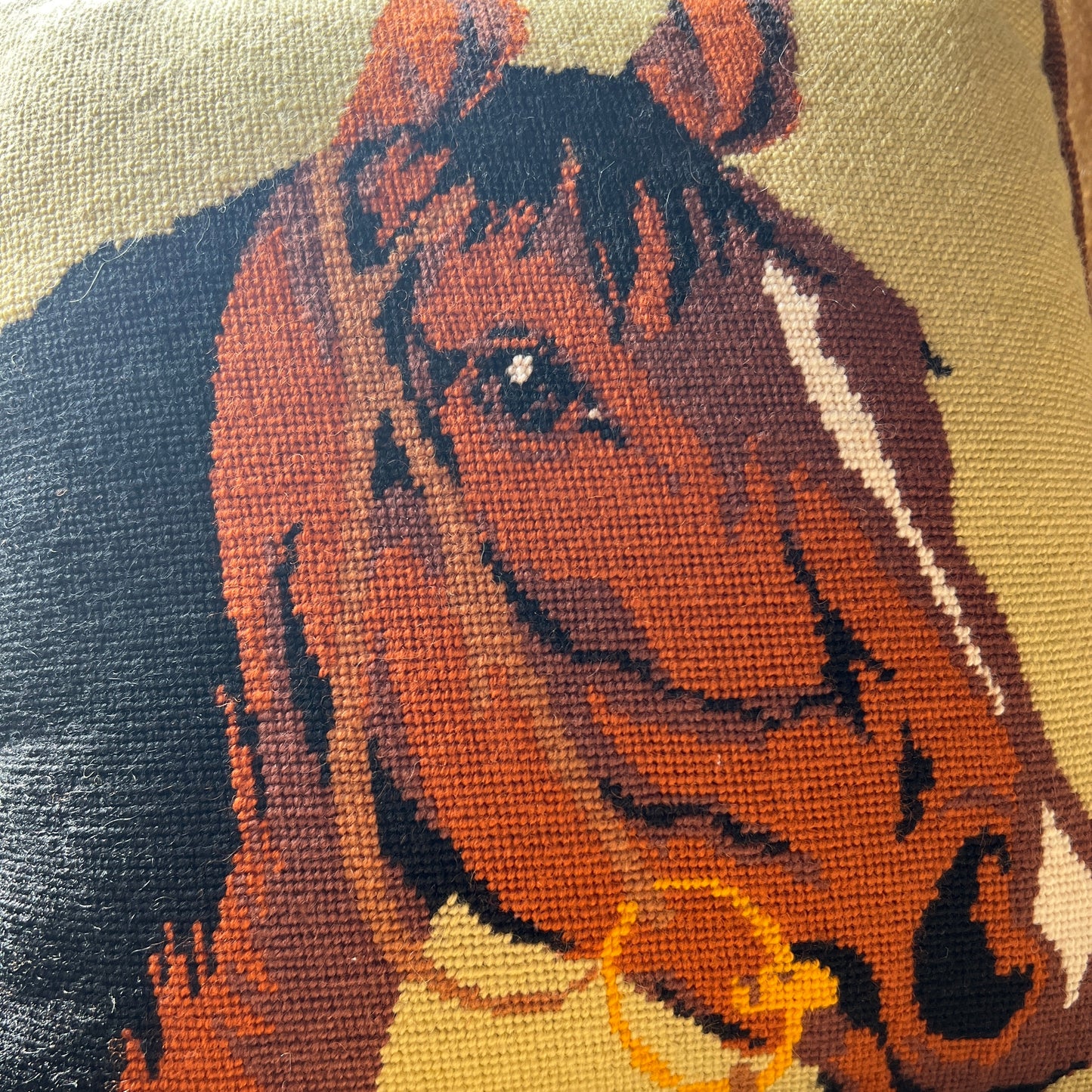 Vintage Needlepoint horse head pillow